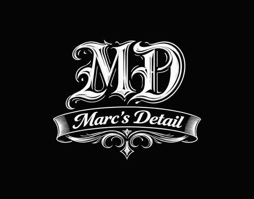 Decorative logo with 'MD' and 'Marc's Detail' text on a black background